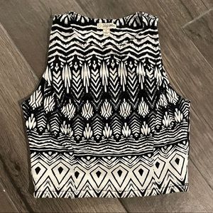 Black White Aztec Print Crop Top